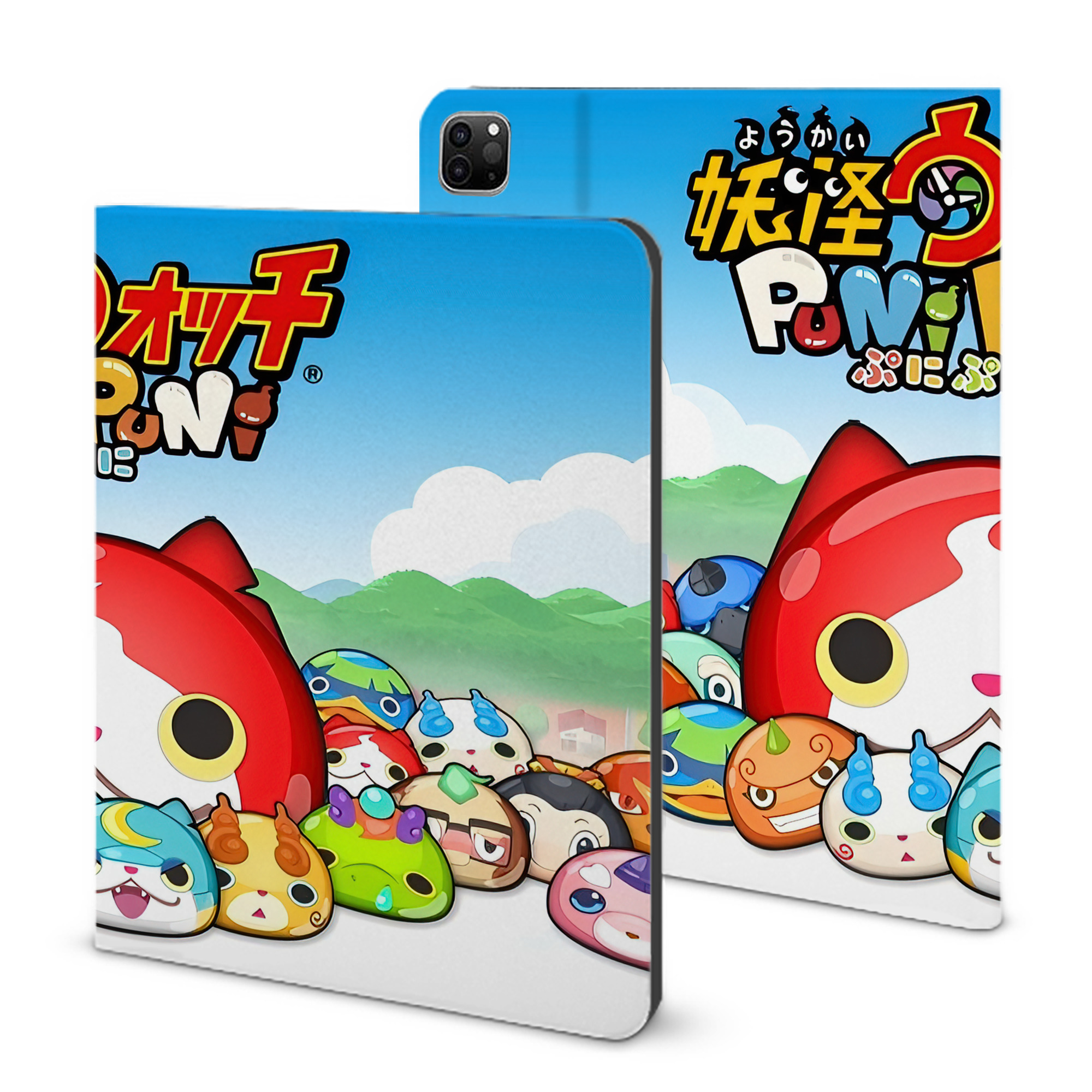 （画像用） 妖怪ウォッチ Yo-kai Watch IPad ケース ブック型 PUレザー TPU 耐衝撃 軽量 薄型 ペン収納なし 全面保護 IPad 各モデル対応
